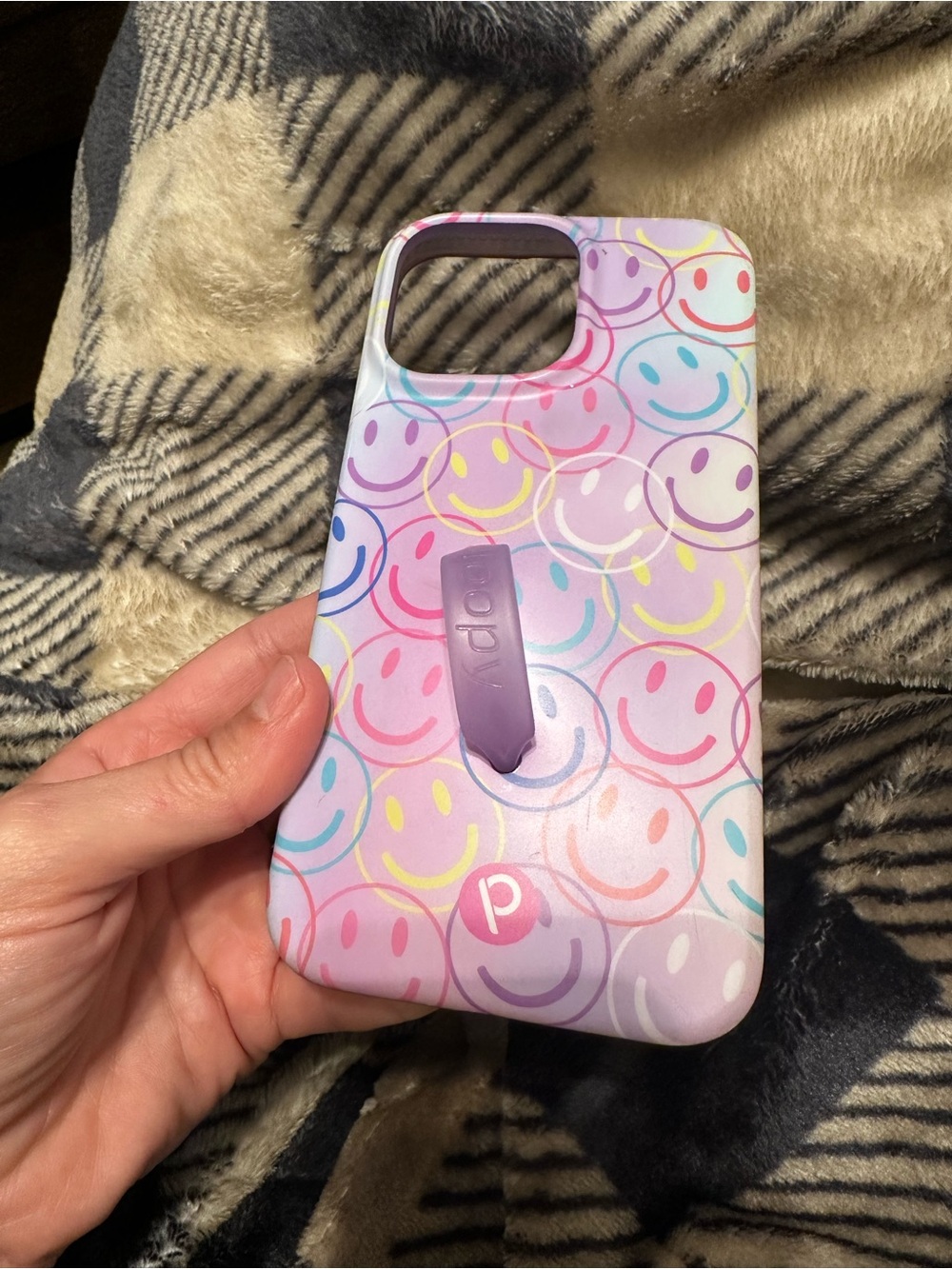 Loopy Case Smiley Pattern Phone Case with Lavender Grip iPhone 14 Pro Max